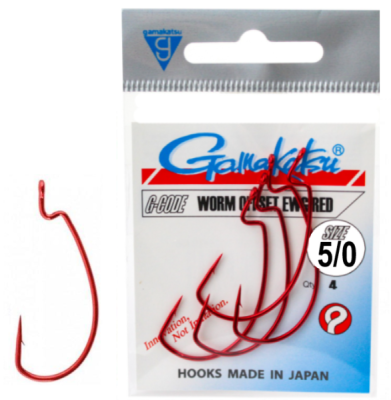 Крючок офсетный Gamakatsu Worm Offse EWG/0 Red №5/0