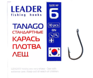 Крючок одинарный Leader Tanago BN (№6)