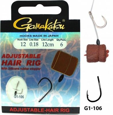 Крючок + поводок Gamakatsu Adjustable Hair Rig, G1-106, №10, (6шт)