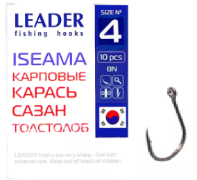 Крючок одинарный Leader Iseama BN (№4, (10 шт/уп))