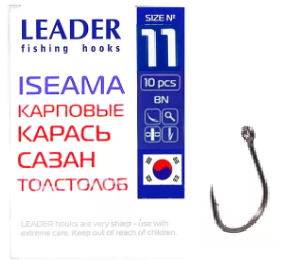 Крючок одинарный Leader Iseama BN (№11, (8 шт/уп))