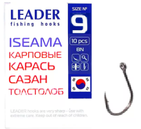 Крючок одинарный Leader Iseama BN (№9, (9 шт/уп))