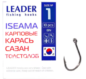 Крючок одинарный Leader Iseama BN (№1, (10 шт/уп))