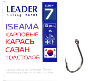 Крючок одинарный Leader Iseama BN (№7, (10 шт/уп))