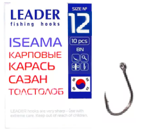 Крючок одинарный Leader Iseama BN (№12, (8 шт/уп))