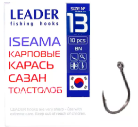 Крючок одинарный Leader Iseama BN (№13, (8 шт/уп))