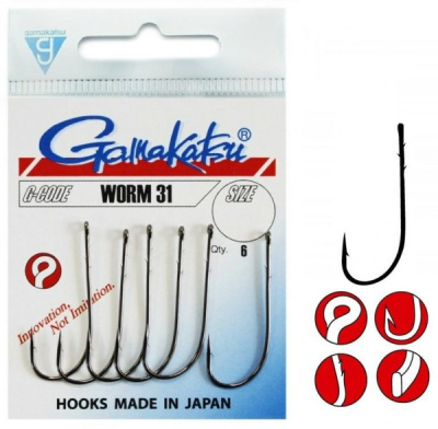 Крючки Gamakatsu Worm 31/0, SPR, №3/0, Black, (5шт) 