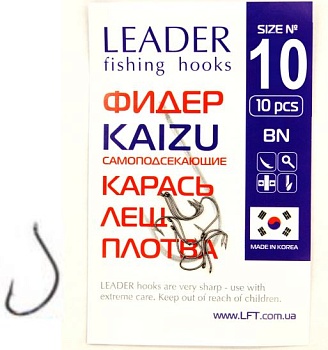 Крючок одинарный Leader Фидер Kaizu BN самоподсекающийся (№10)