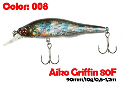 Воблер AIKO Griffin 80F, 60mm, 10g, заглубление 0.5-1.2m (плавающий) Воблер AIKO Griffin 80F, 60mm, 10g, заглубление 0.5-1.2m (плавающий)