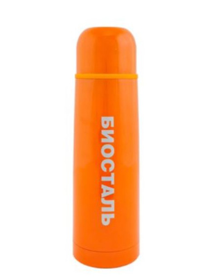 Термос Biostal 1,0л c узким горлом с кнопкой оранжевый