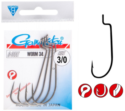 Крючок офсетный Gamakatsu Worm34 Black №3/0