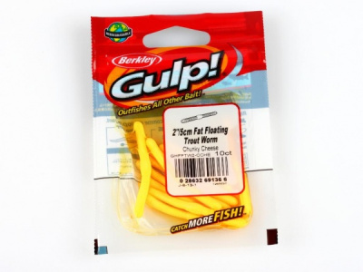 Приманка силиконовая BERKLEY Gulp Fat Floting Trout Worm Chunky Cheese, 2", 5cm