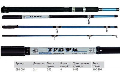 Спиннинг морской штекерный Волжанка Трофи, 2,1м, 100-250гр Спиннинг морской штекерный Волжанка Трофи, 2,1м, 100-250гр