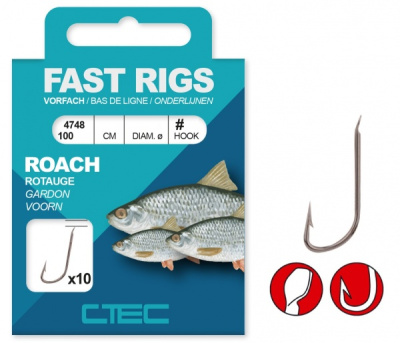 Крючок + поводок Spro C-tec Roach 45cm, 0.12mm, №14 (10шт)