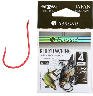 Крючок одинарный Mikado Sensual Keiryu W/Ring Red №4