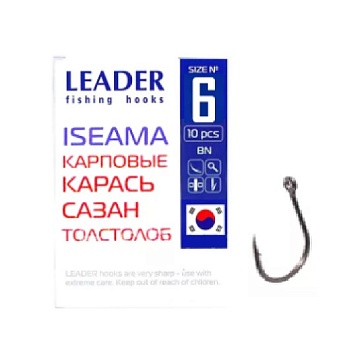 Крючок одинарный Leader Iseama BN (№6, (10 шт/уп))