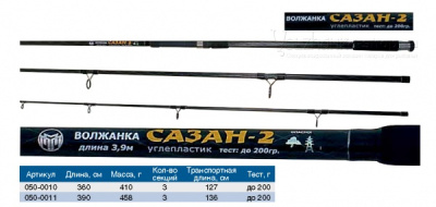 Удилище карповое "Волжанка Сазан", 3.6м, до 120гр