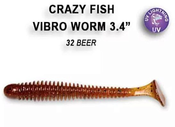 Приманка силиконовая Crazy Fish Vibro Worm 3.4" 8,5см (12-85-32-6)