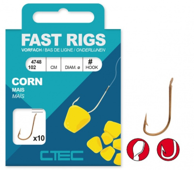 Крючок + поводок Spro C-tec Corn Feeder, 75cm, 0.25mm, №6 (10шт)