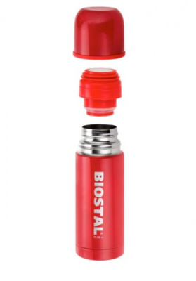 Термос Biostal 0,75л с узким горлом с кнопкой красный