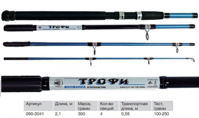Спиннинг морской штекерный Волжанка Трофи, 2,1м, 100-250гр