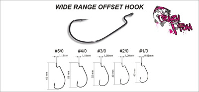 Крючок офсетный Crazy Fish Wide Range Offset Hook WROH 1/0