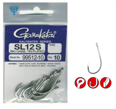 Крючок одинарный Gamakatsu SL12S Big Game №2/0 Крючок одинарный Gamakatsu SL12S Big Game №2/0