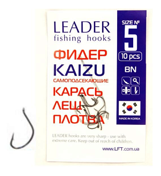 Крючок одинарный Leader Фидер Kaizu BN самоподсекающийся (№5)