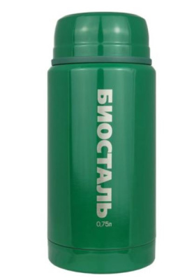 Термос Biostal-Охота 0,75л c широким горлом суповой с ложкой зеленый кедр