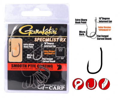 Крючки Gamakatsu G-Carp Specialist RX, №12, (10шт)