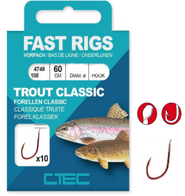 Крючок + поводок Spro C-tec Trout Classic 60см 0.20мм №8