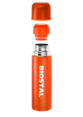 Термос Biostal 1,0л c узким горлом с кнопкой оранжевый (3)