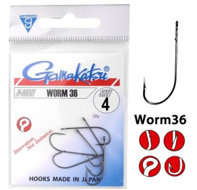 Крючок офсетный Gamakatsu Worm36 Black №4