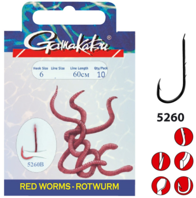 Крючок с поводком Gamakatsu BKD-5260B Red Worm 60см №6
