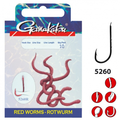 Крючок с поводком Gamakatsu BKD-5260R Red Worm 75см №10