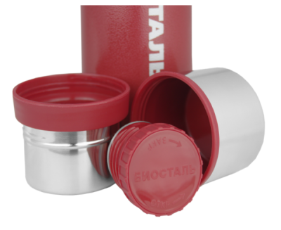 Термос Biostal-Охота 1,0л  c узким горлом c 2-мя чашками красный