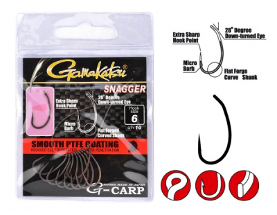 Крючки Gamakatsu G-Carp Smooth P.T.F.E. Snagger, №10