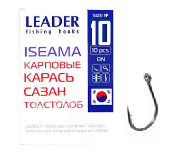 Крючок одинарный Leader Iseama BN (№10, (9 шт/уп))