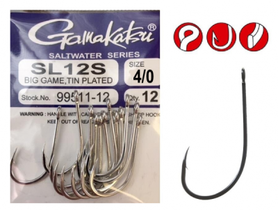 Крючок одинарный Gamakatsu SL12S Big Game №4/0