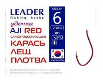 Крючок одинарный Leader Aji Red самоподсекающийся (№6)