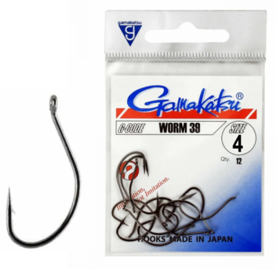 Крючок офсетный Gamakatsu Worm39 Black №4