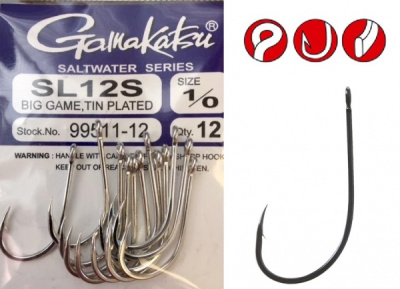 Крючок одинарный Gamakatsu SL12S Big Game №1/0 Крючок одинарный Gamakatsu SL12S Big Game №1/0