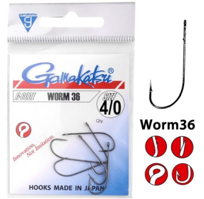 Крючок офсетный Gamakatsu Worm36 Black №4/0