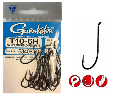 Крючки Gamakatsu Hook T10-6H/F, №6, Black, (20шт)