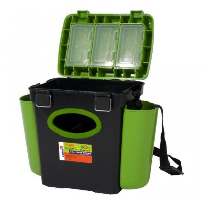 Ящик зимний Helios FishBox односекционный зелёный с двумя стаканами 10л