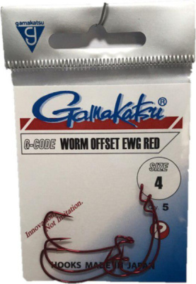 Крючок офсетный Gamakatsu Worm Offset EWG Red №4