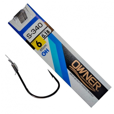 Крючки Owner+поводок 0.12mm, S-340, №12, 65cm Крючки Owner+поводок 0.12mm, S-340, №12, 65cm