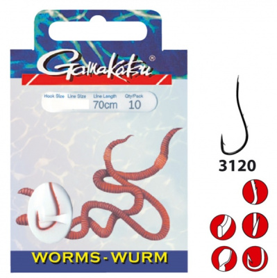 Крючок + поводок Gamakatsu BKS-3120R, Worm, №2, 70cm, (10шт) Крючок + поводок Gamakatsu BKS-3120R, Worm, №2, 70cm, (10шт)