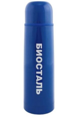 Термос Biostal 0,75л c узким горлом с кнопкой синий