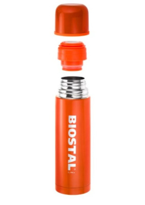 Термос Biostal 0,75л c узким горлом с кнопкой оранжевый